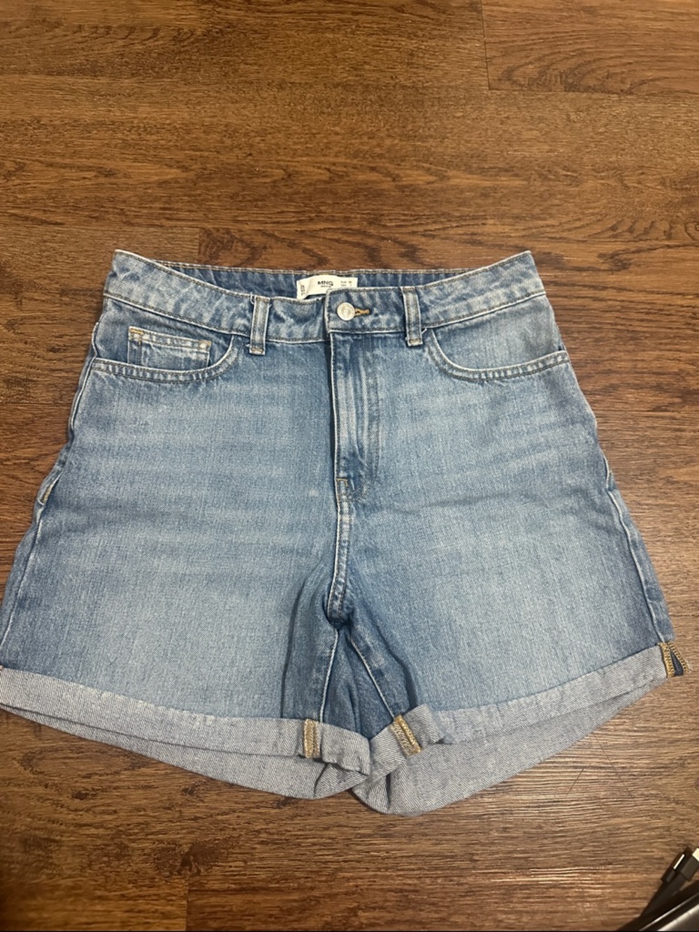 Mango Light Blue Rolled-Hem Denim Shorts